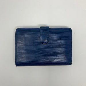 louis vuitton blue epi leather kiss wallet